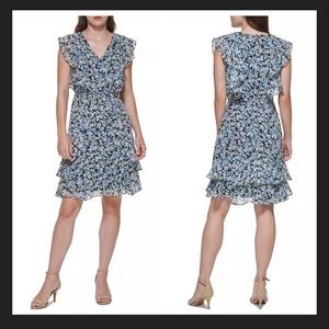 TOMMY HILFIGER Ruffled Chiffon Fit & Flare Dress